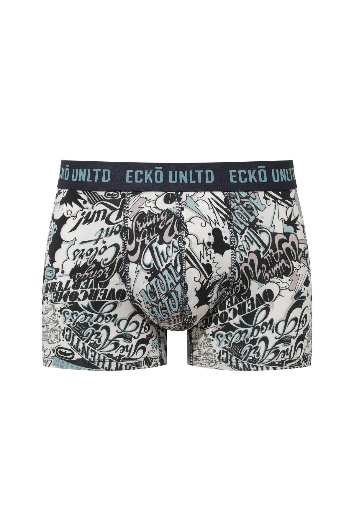 Ecko Unltd. Set trei perechi de boxeri, banda elastica in talie si imprimeu cu logo, din amestec de bumbac