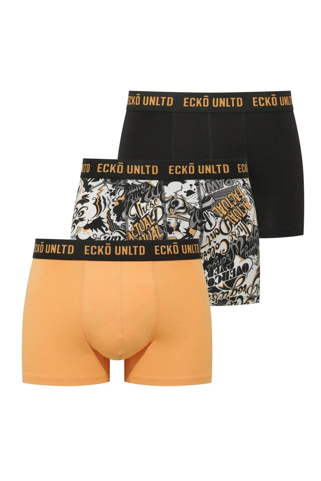 Ecko Unltd. Set trei perechi de boxeri, banda elastica in talie si imprimeu cu logo, din amestec de bumbac