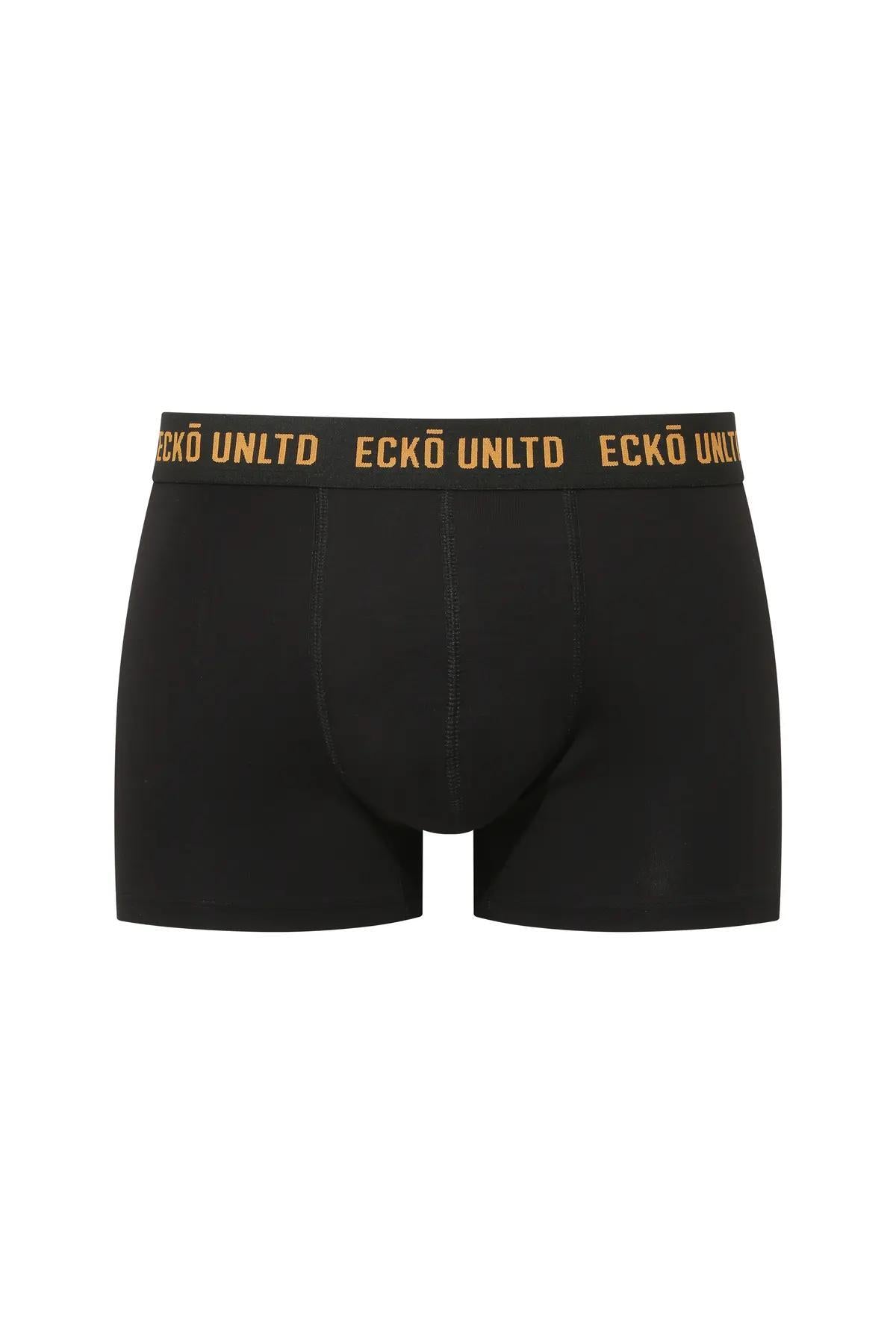 Ecko Unltd. Set trei perechi de boxeri, banda elastica in talie si imprimeu cu logo, din amestec de bumbac