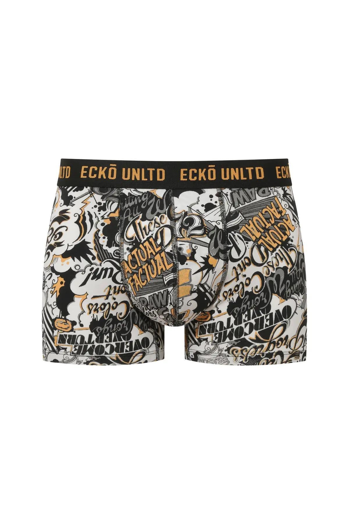 Ecko Unltd. Set trei perechi de boxeri, banda elastica in talie si imprimeu cu logo, din amestec de bumbac