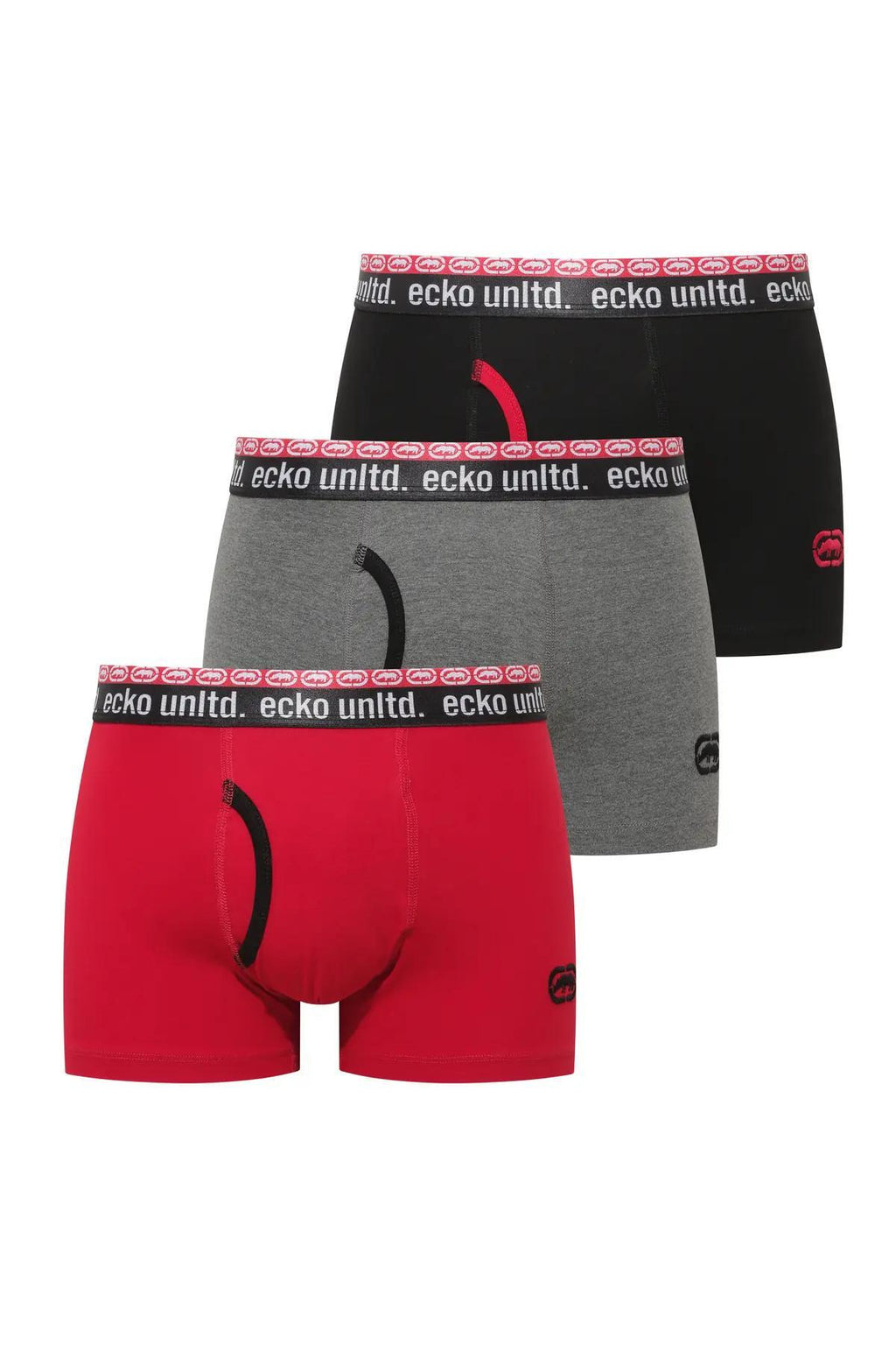 Ecko Unltd. Set trei perechi de boxeri, banda elastica in talie si imprimeu cu logo, din amestec de bumbac