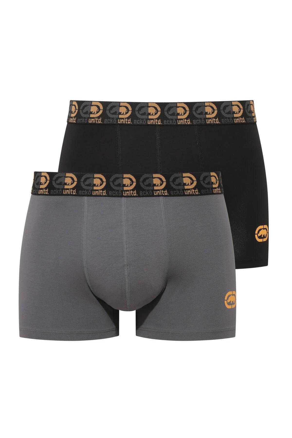 Ecko Unltd. Set 2 perechi de boxeri colorati, banda elastica cu logo, Negru-Gri