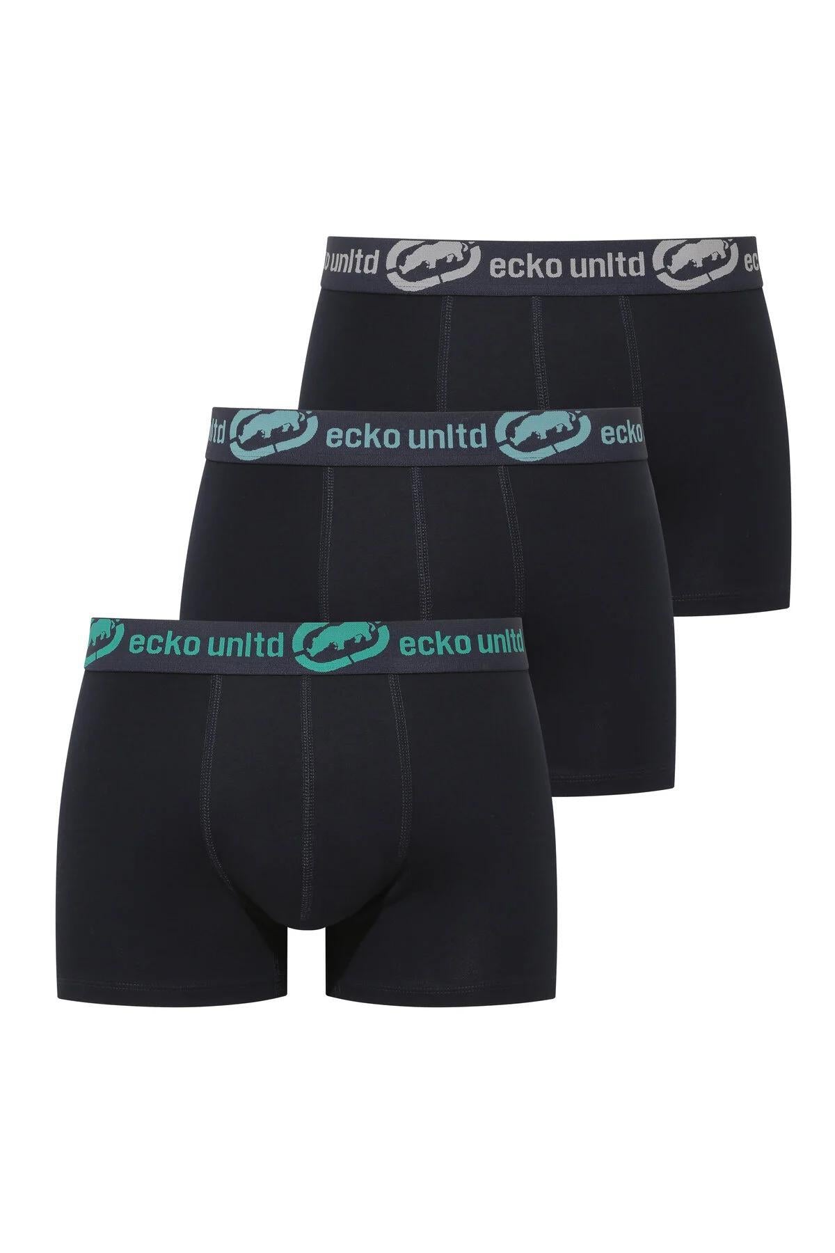 Ecko Unltd. Set trei perechi de boxeri, banda elastica in talie si imprimeu cu logo, din amestec de bumbac