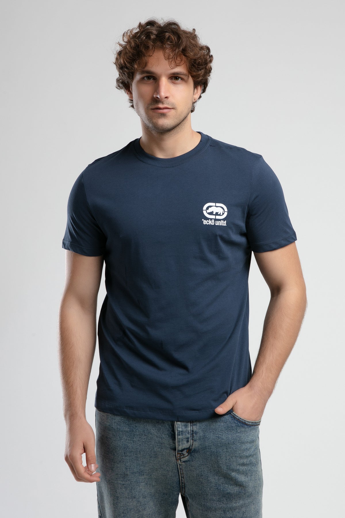 Ecko Unltd. Tricou cu decolteu la baza gatului si imprimeu cu logo