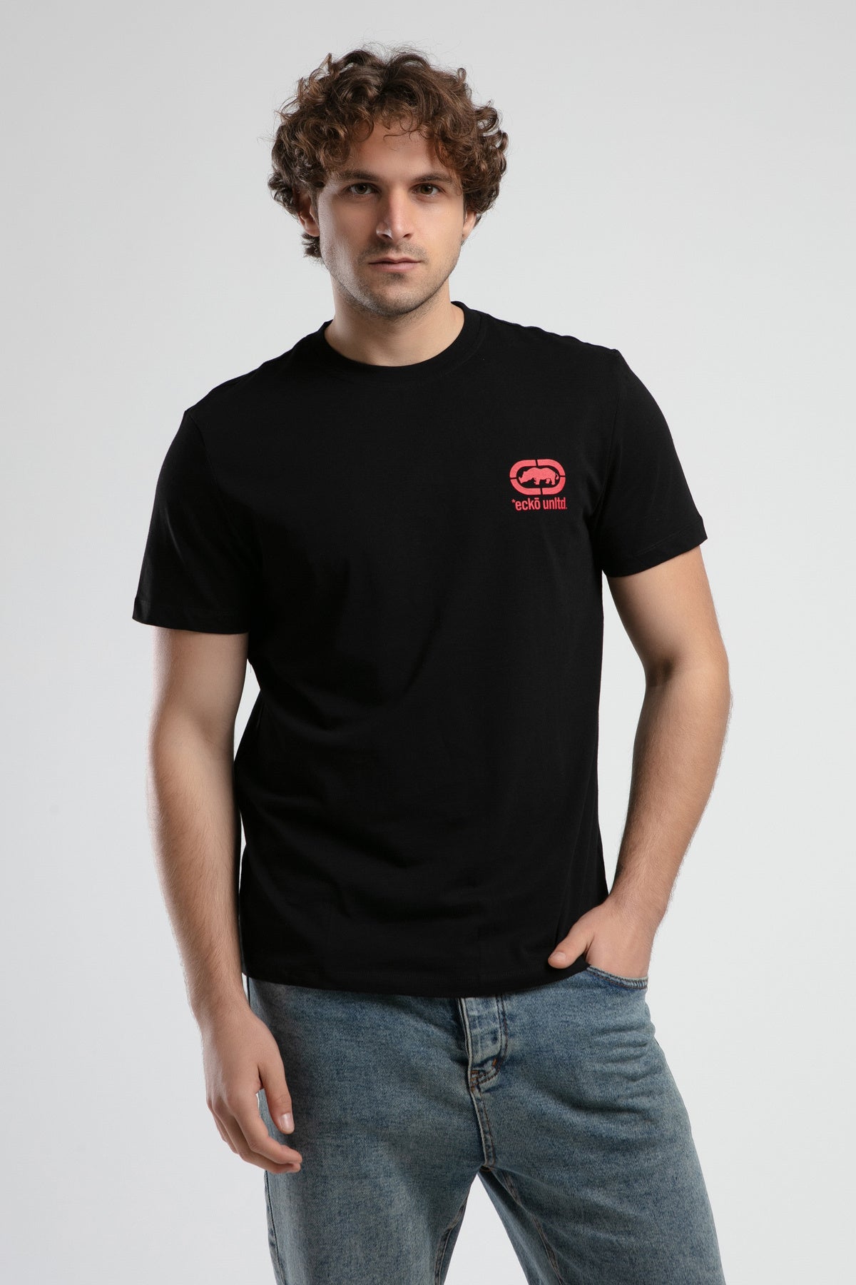 Ecko Unltd. Tricou cu decolteu la baza gatului si imprimeu cu logo