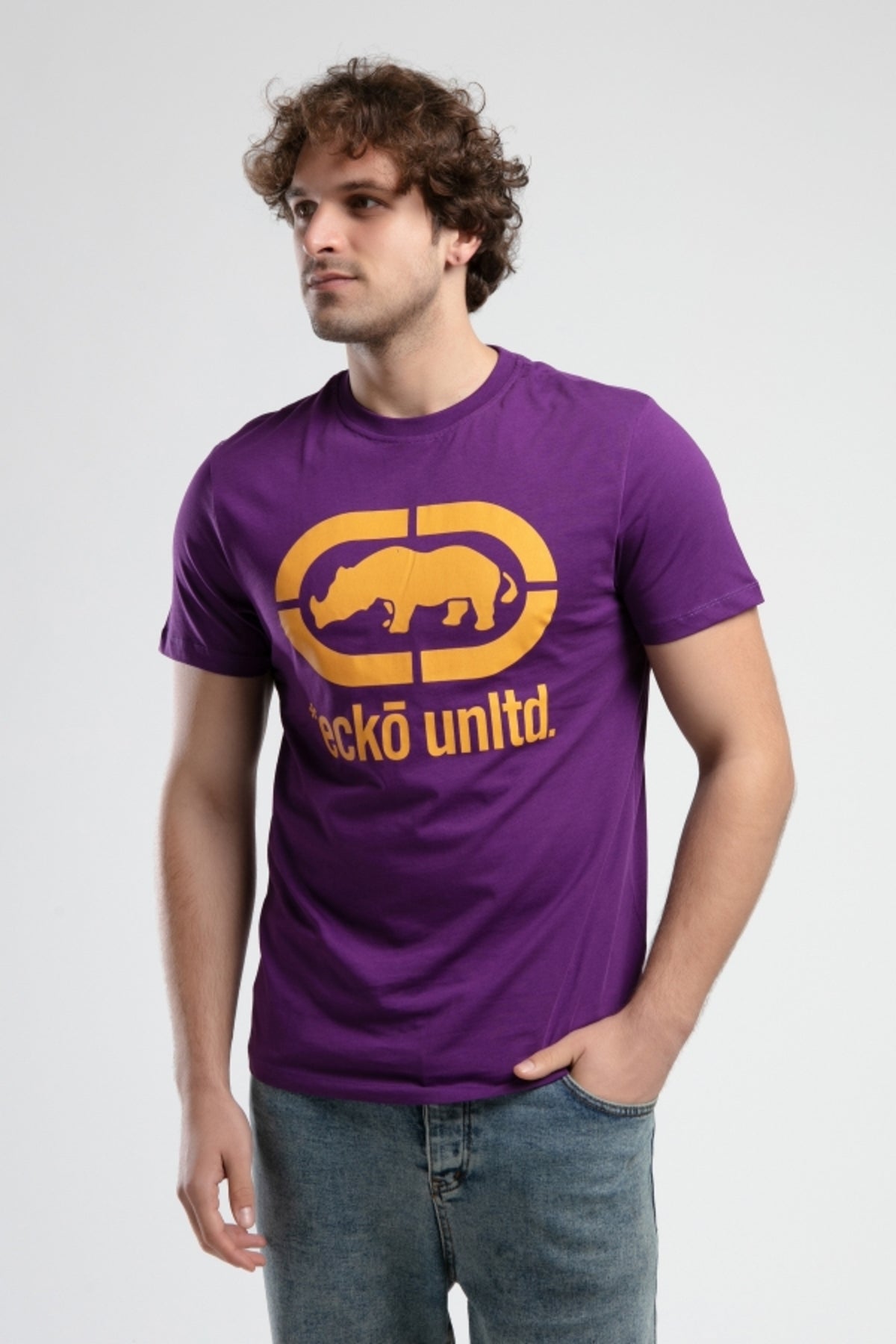 Ecko Unltd. Tricou cu decolteu la baza gatului si imprimeu cu logo