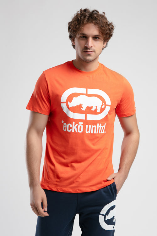 Ecko Unltd. Tricou cu decolteu la baza gatului si imprimeu cu logo