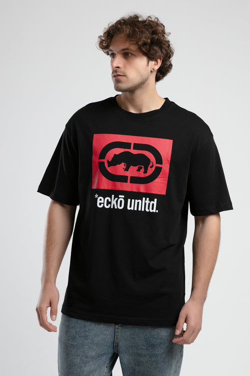 Ecko Unltd. Tricou cu decolteu la baza gatului si imprimeu cu logo