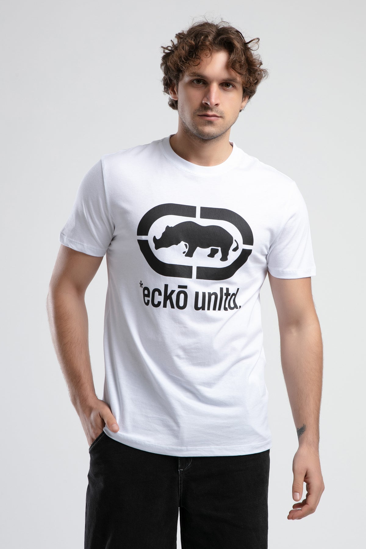 Ecko Unltd. Tricou cu decolteu la baza gatului si imprimeu cu logo