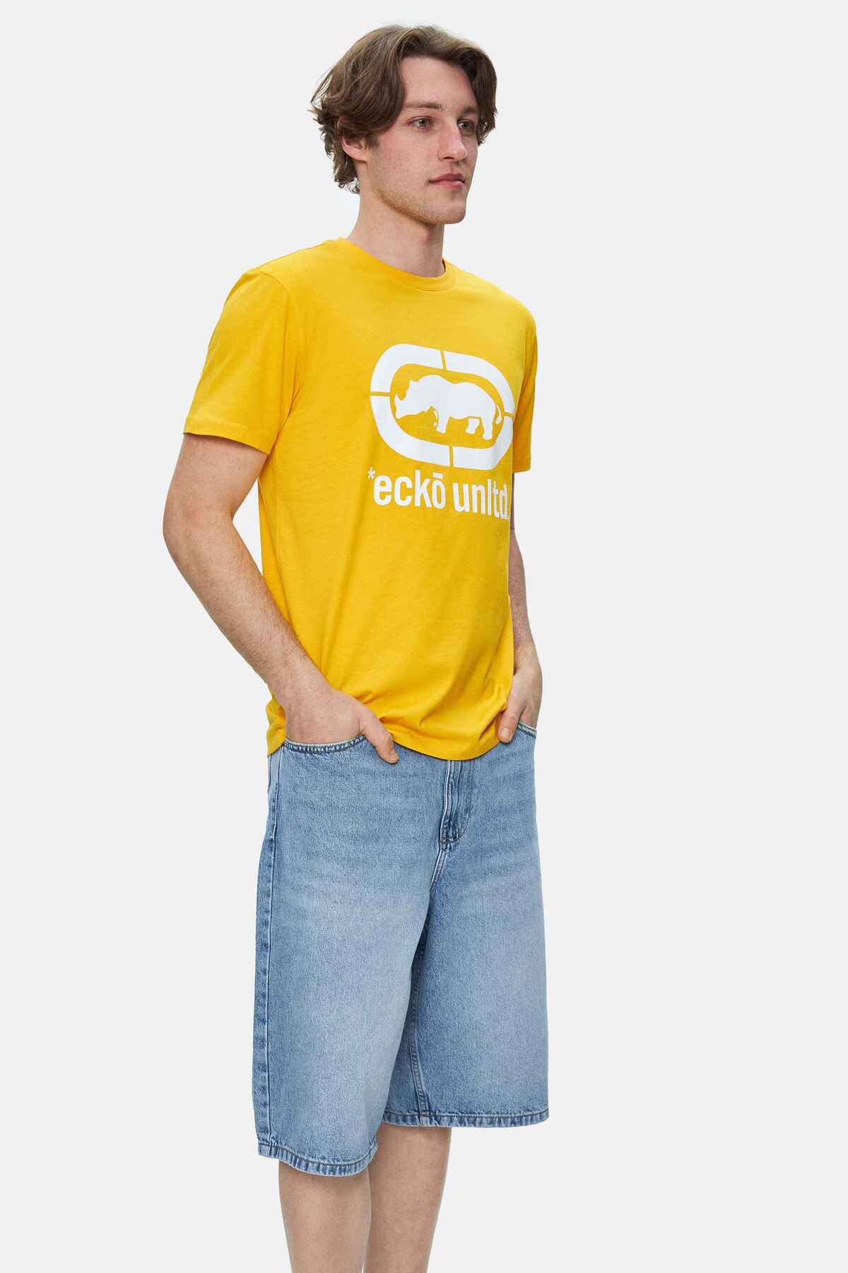 Ecko Unltd. Tricou cu decolteu la baza gatului si imprimeu cu logo