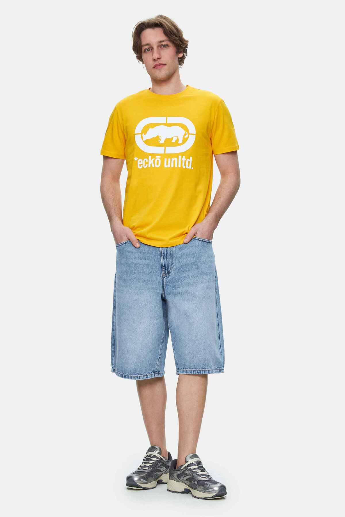 Ecko Unltd. Tricou cu decolteu la baza gatului si imprimeu cu logo