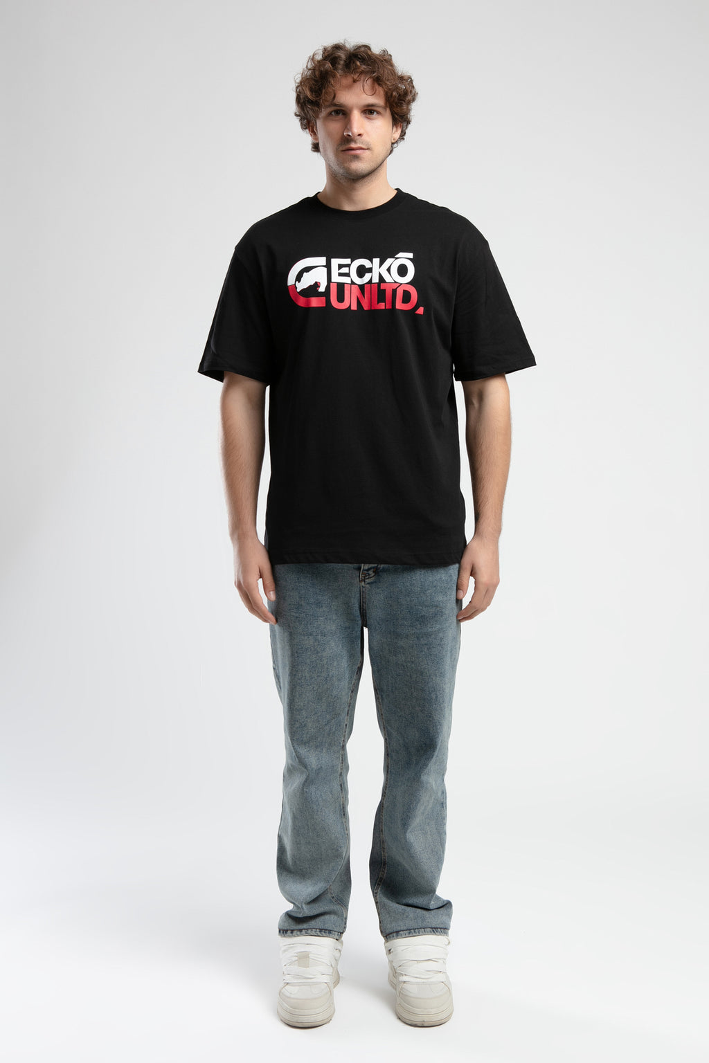 Ecko Unltd. Tricou cu decolteu la baza gatului si imprimeu cu logo