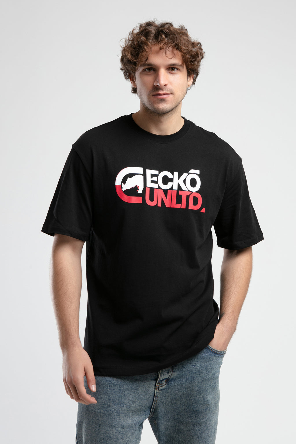 Ecko Unltd. Tricou cu decolteu la baza gatului si imprimeu cu logo