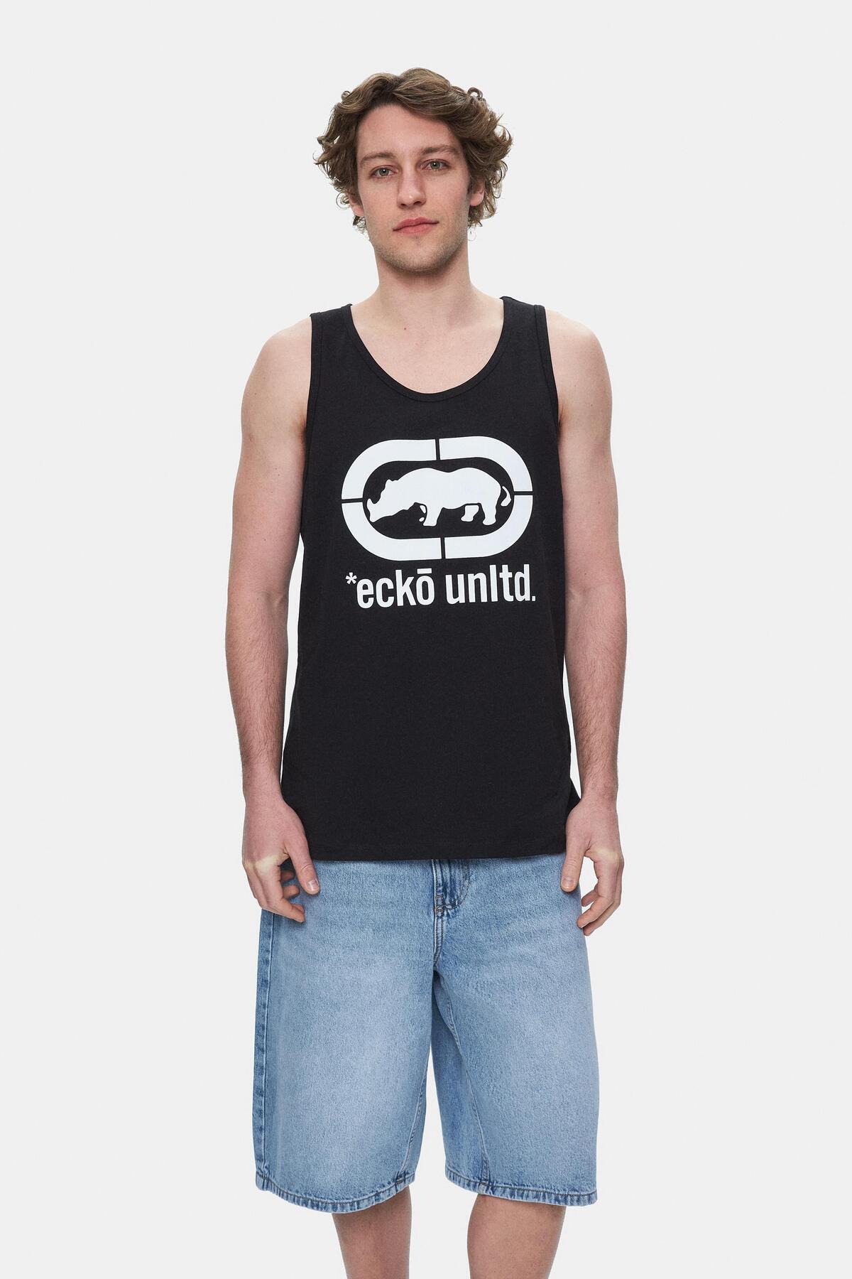 Ecko Unltd. Tricou cu decolteu la baza gatului si imprimeu cu logo