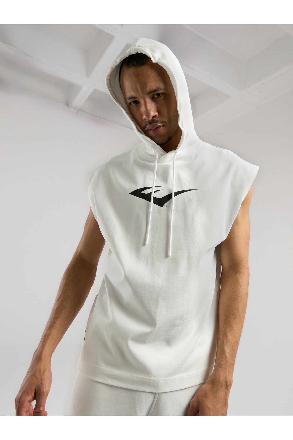 Everlast Bluza din bumbac, fara maneci si cu gluga, imprimeu cu logo