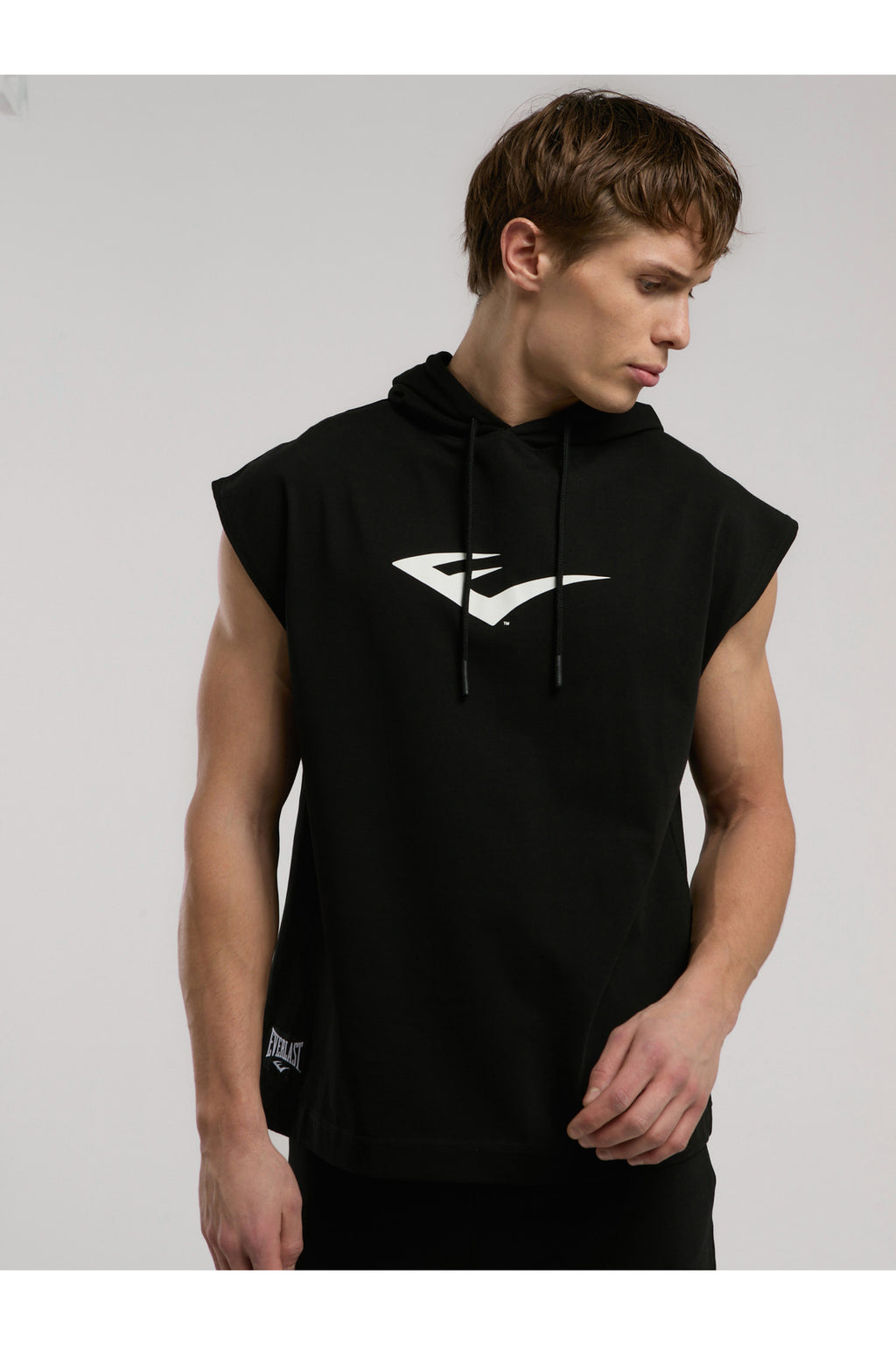 Everlast Bluza din bumbac, fara maneci si cu gluga, imprimeu cu logo