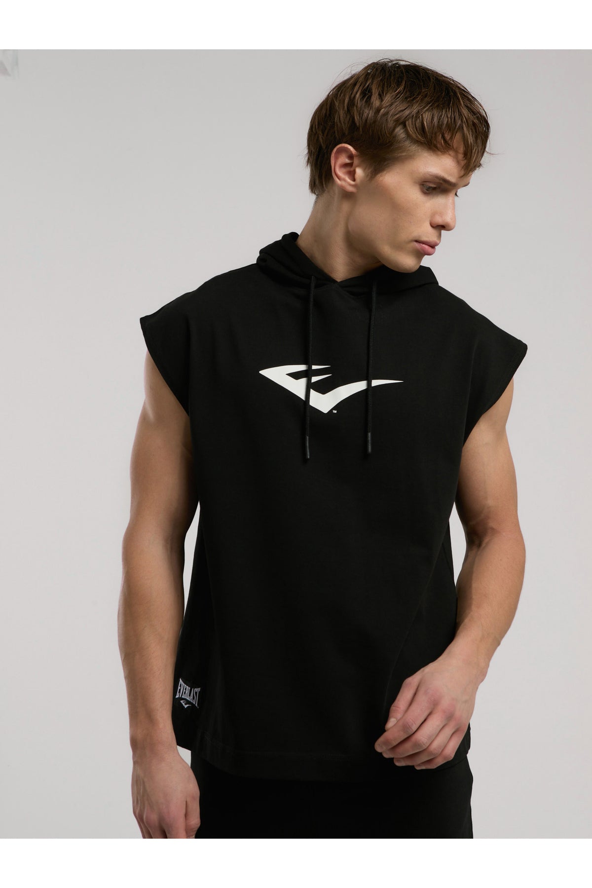 Everlast Bluza din bumbac, fara maneci si cu gluga, imprimeu cu logo