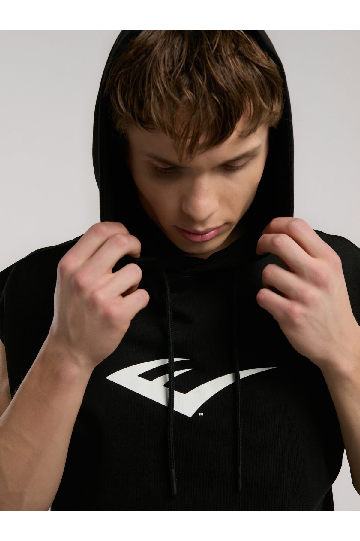 Everlast Bluza din bumbac, fara maneci si cu gluga, imprimeu cu logo