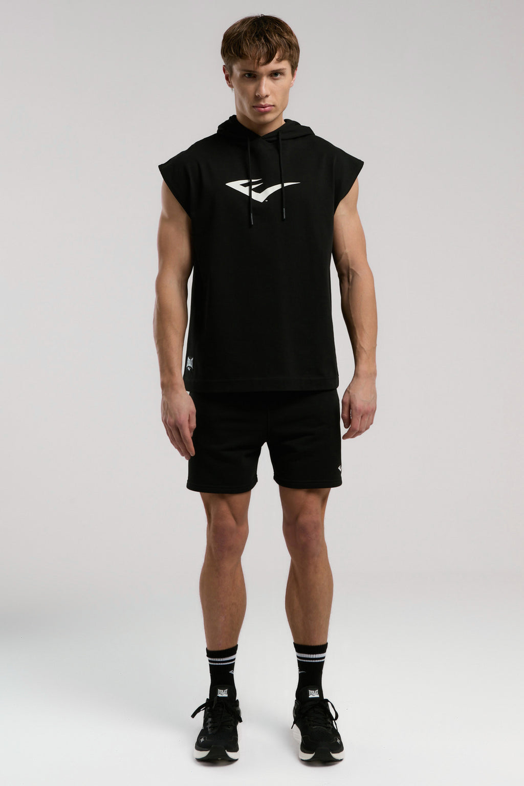 Everlast Bluza din bumbac, fara maneci si cu gluga, imprimeu cu logo