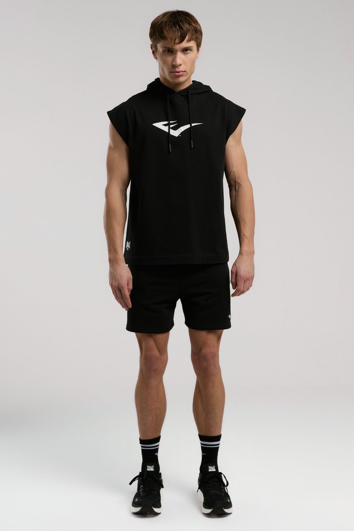 Everlast Bluza din bumbac, fara maneci si cu gluga, imprimeu cu logo
