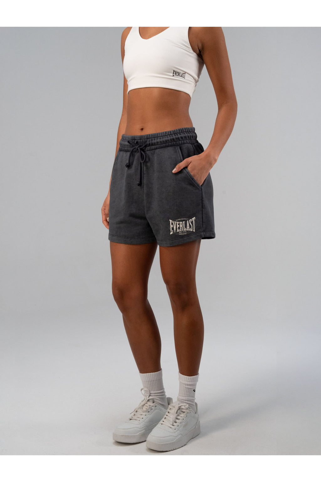 Everlast Pantaloni scurti cu talie inalta elastica si snur, buzunare laterale si logo discret