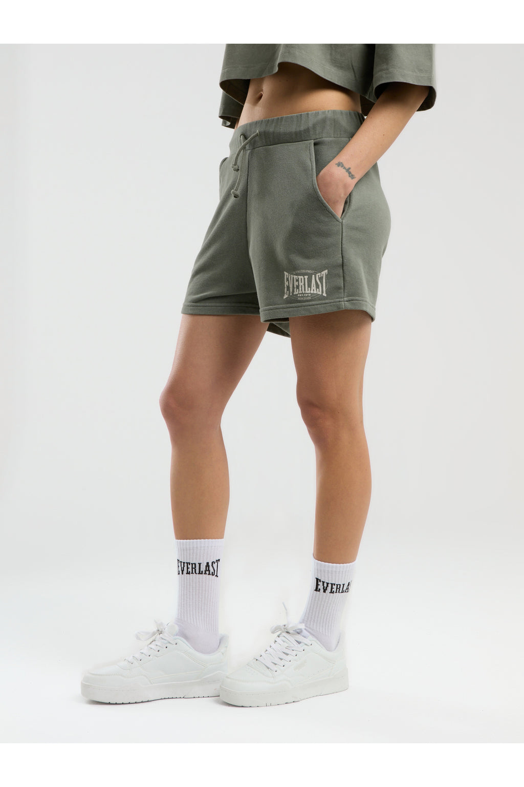 Everlast Pantaloni scurti cu talie inalta elastica si snur, buzunare laterale si logo discret