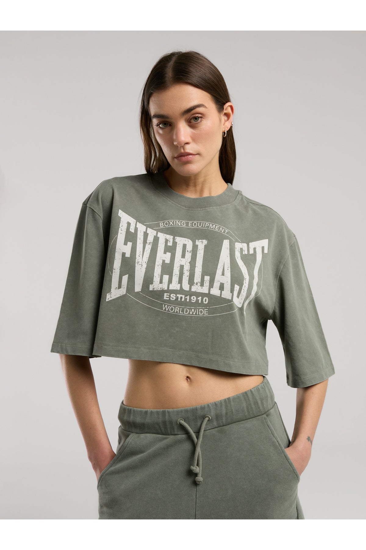 Everlast Tricou Oversized scurt, decolteu la baza gatului si imprimeu cu logo
