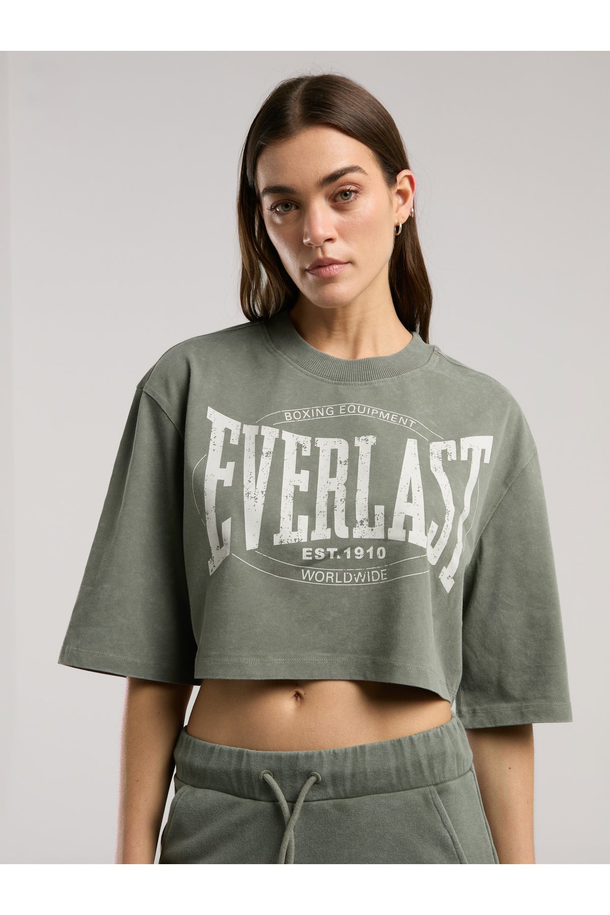 Everlast Tricou Oversized scurt, decolteu la baza gatului si imprimeu cu logo