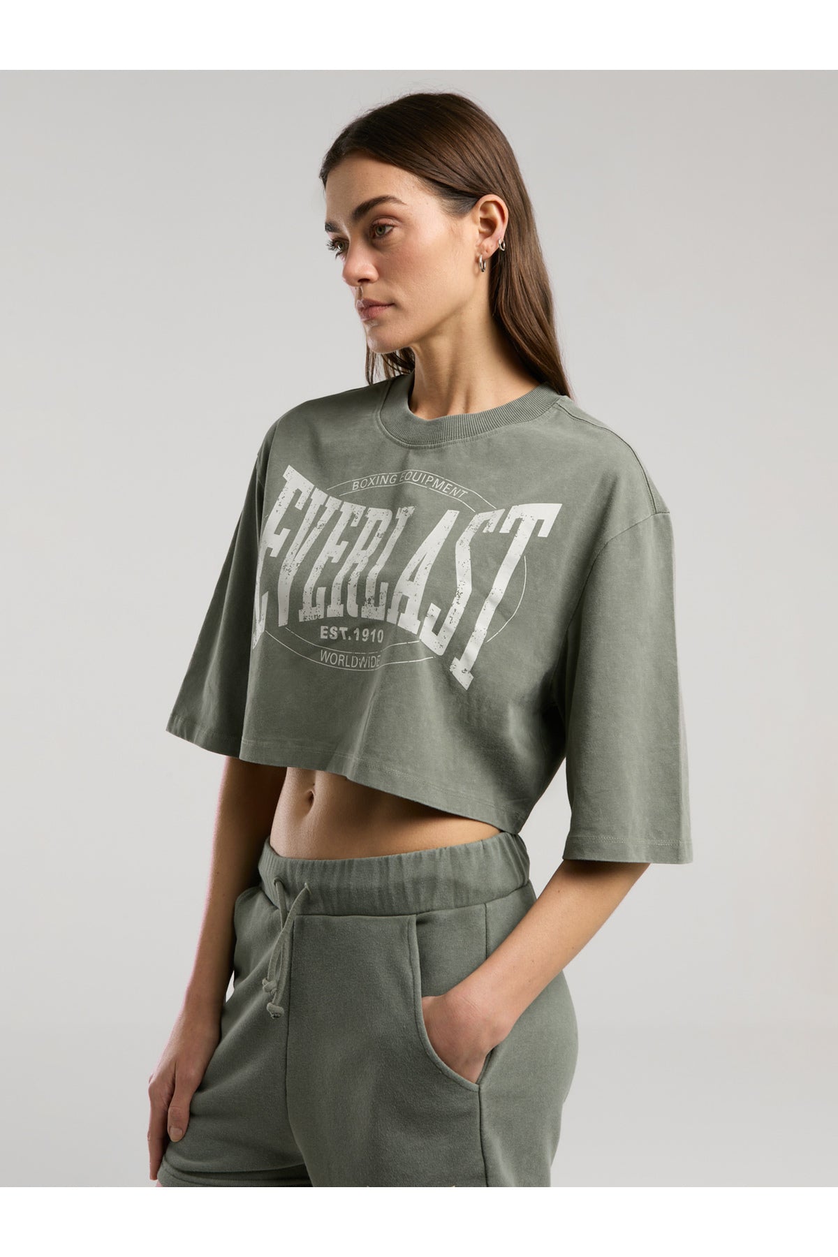 Everlast Tricou Oversized scurt, decolteu la baza gatului si imprimeu cu logo