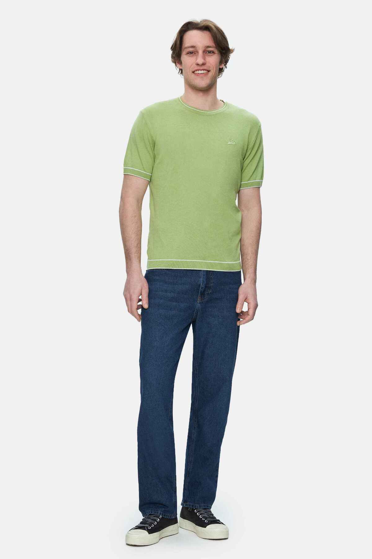 UCLA Tricou cu decolteu la baza gatului, imprimeu cu logo, regular fit, Verde inchis, FARED