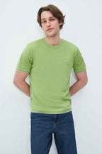 UCLA Tricou cu decolteu la baza gatului, imprimeu cu logo, regular fit, Verde inchis, FARED