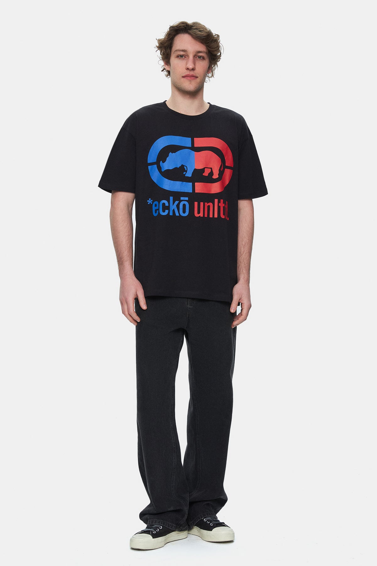 Ecko Unltd. Tricou cu decolteu la baza gatului, imprimeu cu logo, Negru, FOSTER