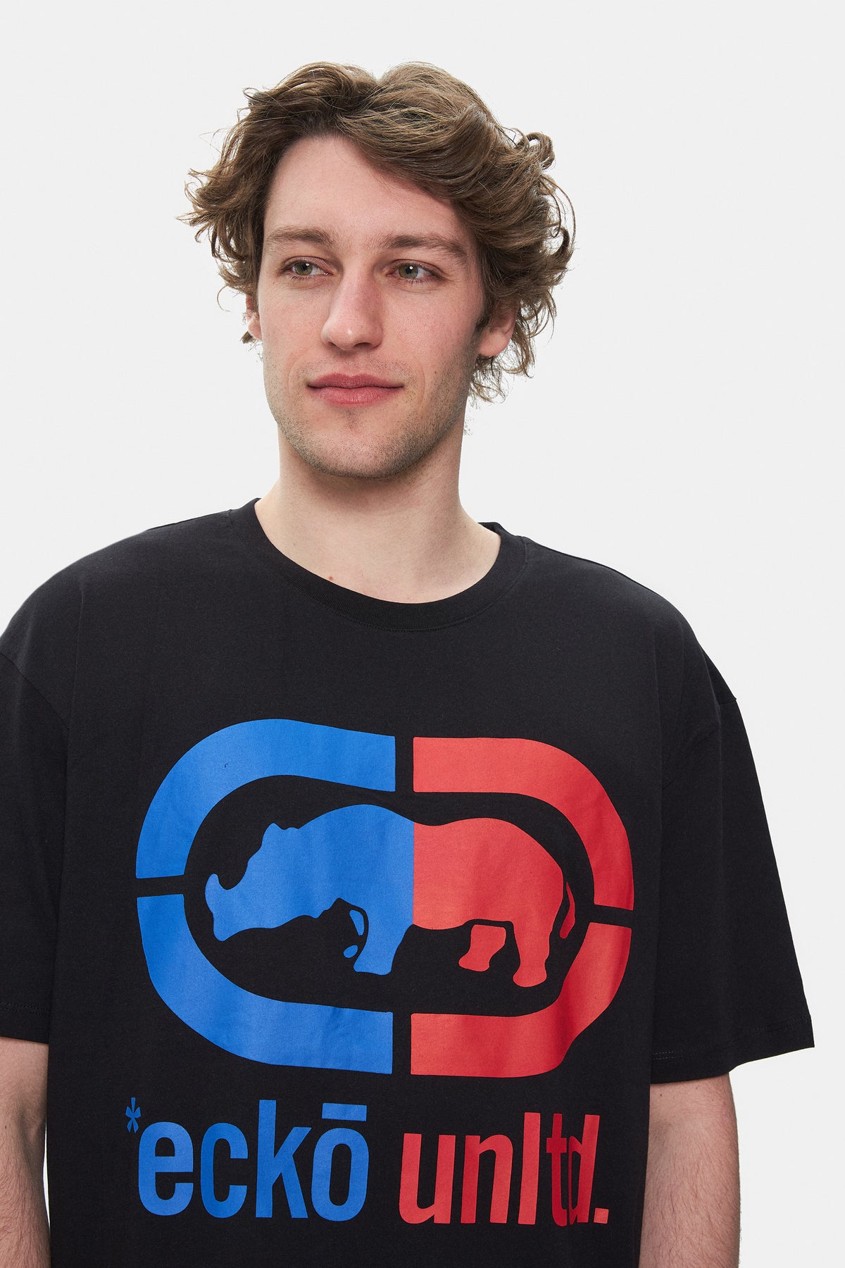 Ecko Unltd. Tricou cu decolteu la baza gatului, imprimeu cu logo, Negru, FOSTER
