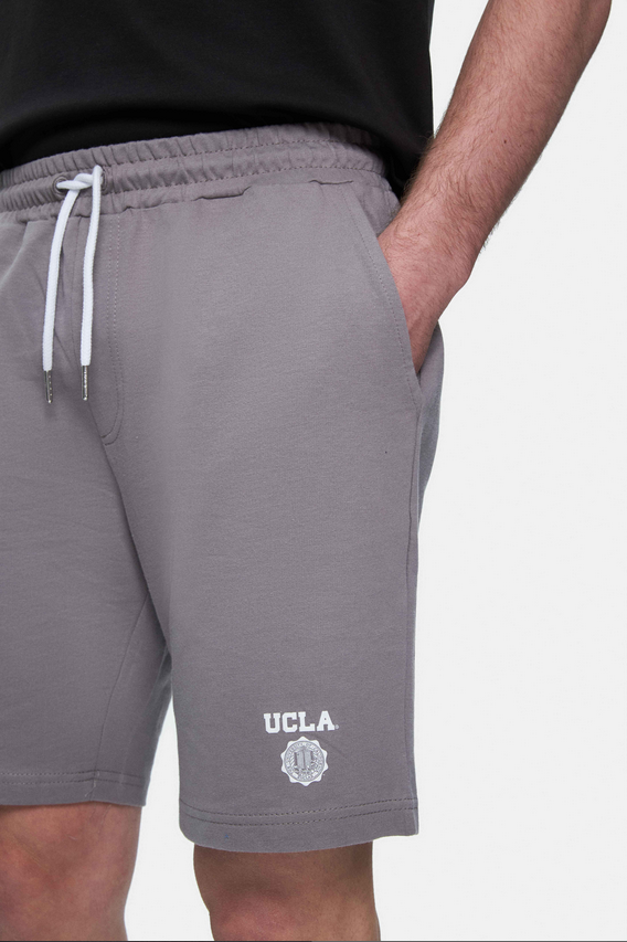 UCLA Pantaloni scurti cu snur si banda elastica in talie, buzunare laterale si imprimeu cu logo discret, Gri, FOWLER