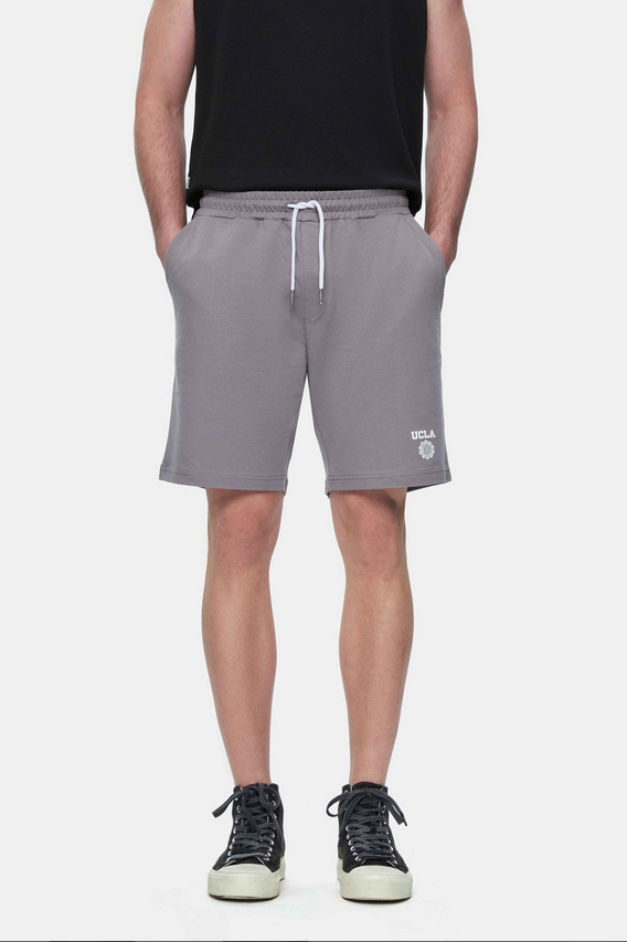 UCLA Pantaloni scurti cu snur si banda elastica in talie, buzunare laterale si imprimeu cu logo discret, Gri, FOWLER