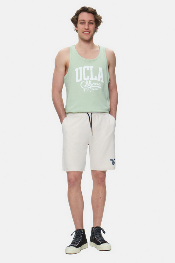 UCLA Pantaloni scurti cu snur si banda elastica in talie, buzunare laterale si imprimeu cu logo discret, Alb, FOWLER