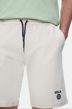 UCLA Pantaloni scurti cu snur si banda elastica in talie, buzunare laterale si imprimeu cu logo discret, Alb, FOWLER
