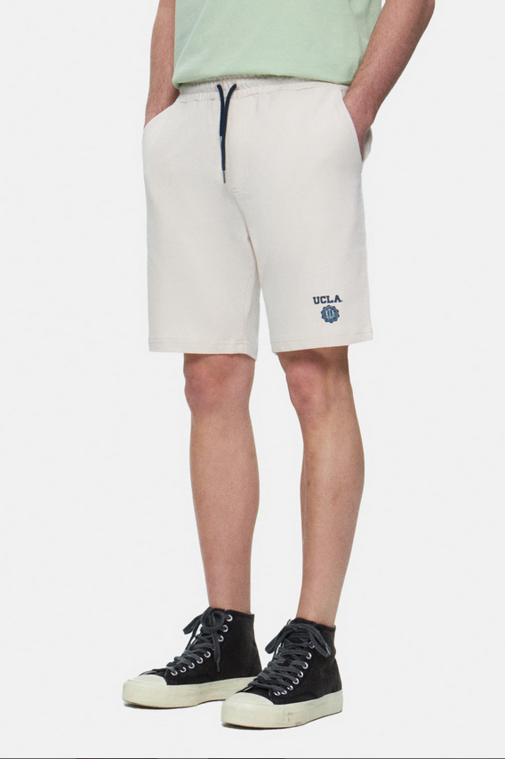 UCLA Pantaloni scurti cu snur si banda elastica in talie, buzunare laterale si imprimeu cu logo discret, Alb, FOWLER