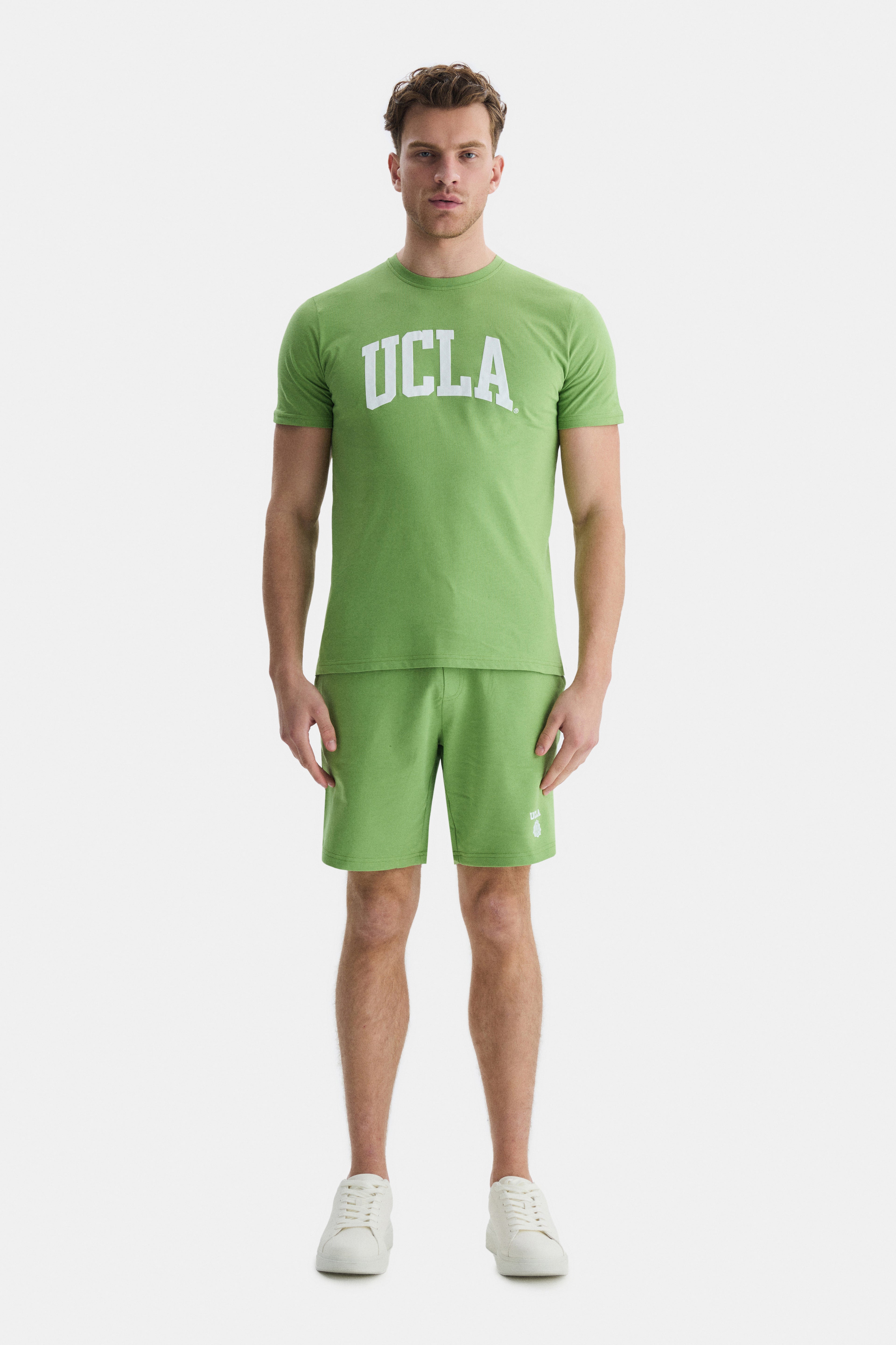 UCLA Pantaloni scurti cu snur si banda elastica in talie, buzunare laterale si imprimeu cu logo discret, NEPHRITE, FOWLER