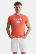 UCLA Tricou cu decolteu la baza gatului, imprimeu cu logo, regular fit, Roz deschis, GAYLEY