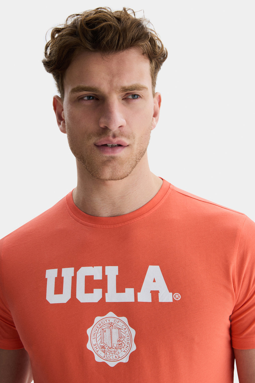 UCLA Tricou cu decolteu la baza gatului, imprimeu cu logo, regular fit, Roz deschis, GAYLEY