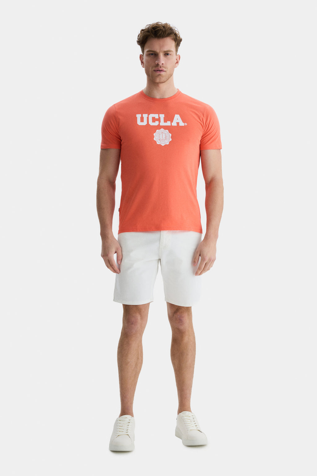 UCLA Tricou cu decolteu la baza gatului, imprimeu cu logo, regular fit, Roz deschis, GAYLEY