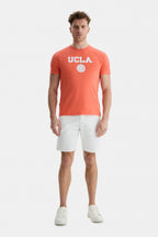 UCLA Tricou cu decolteu la baza gatului, imprimeu cu logo, regular fit, Roz deschis, GAYLEY
