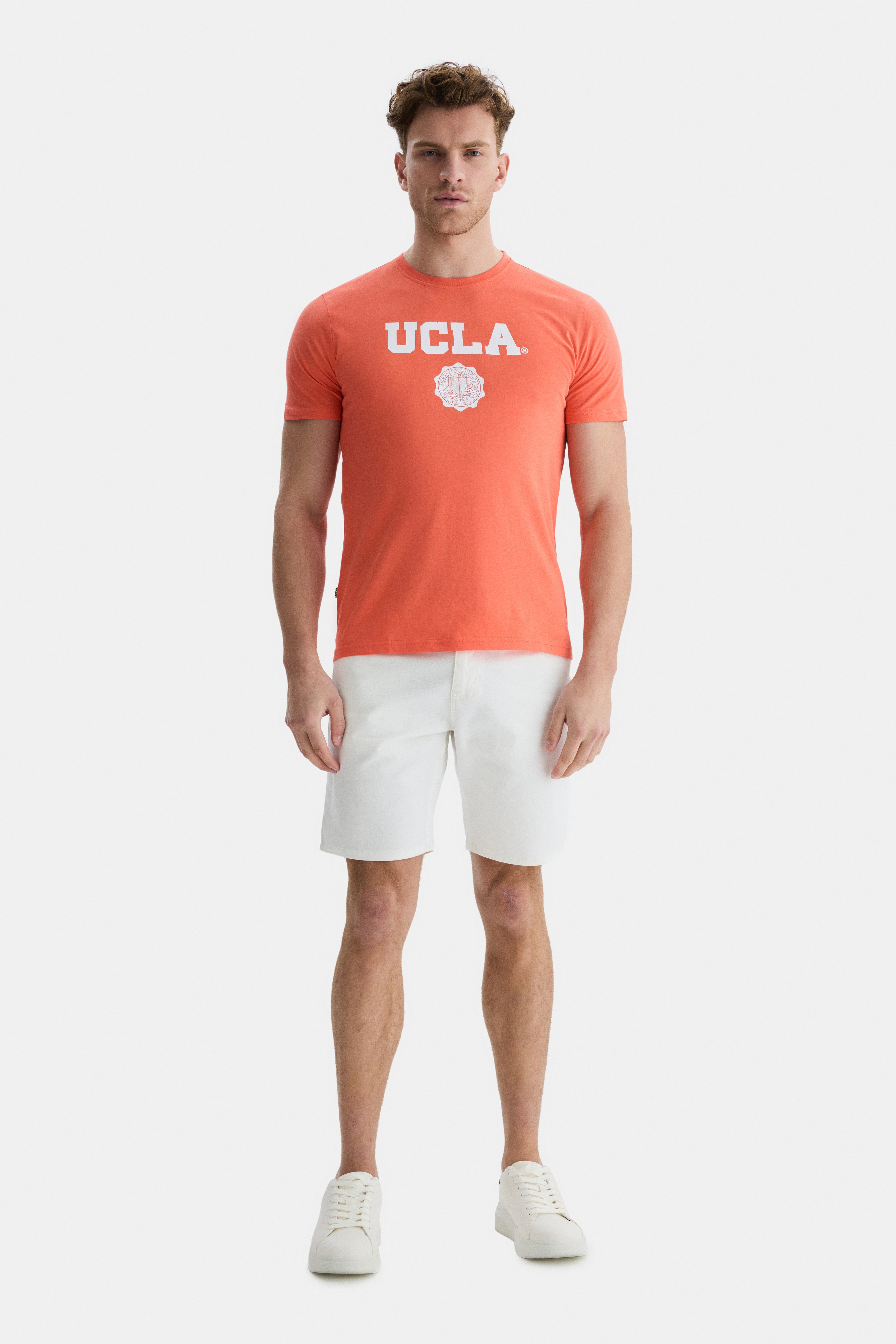 UCLA Tricou cu decolteu la baza gatului, imprimeu cu logo, regular fit, Roz deschis, GAYLEY