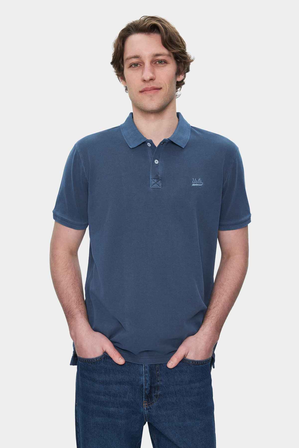 UCLA Tricou cu decolteu la baza gatului, imprimeu cu logo, regular fit, Bleumarin, GERARD