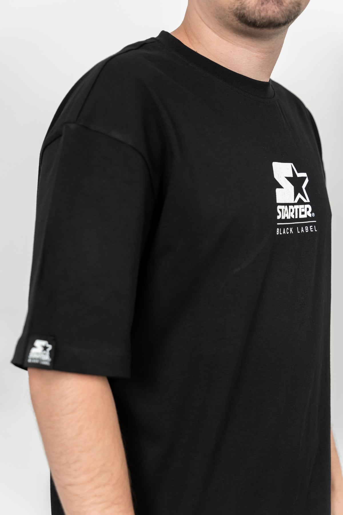Starter, Tricou cu decolteu la baza gatului, imprimeu cu logo, HAMPTONS, Negru
