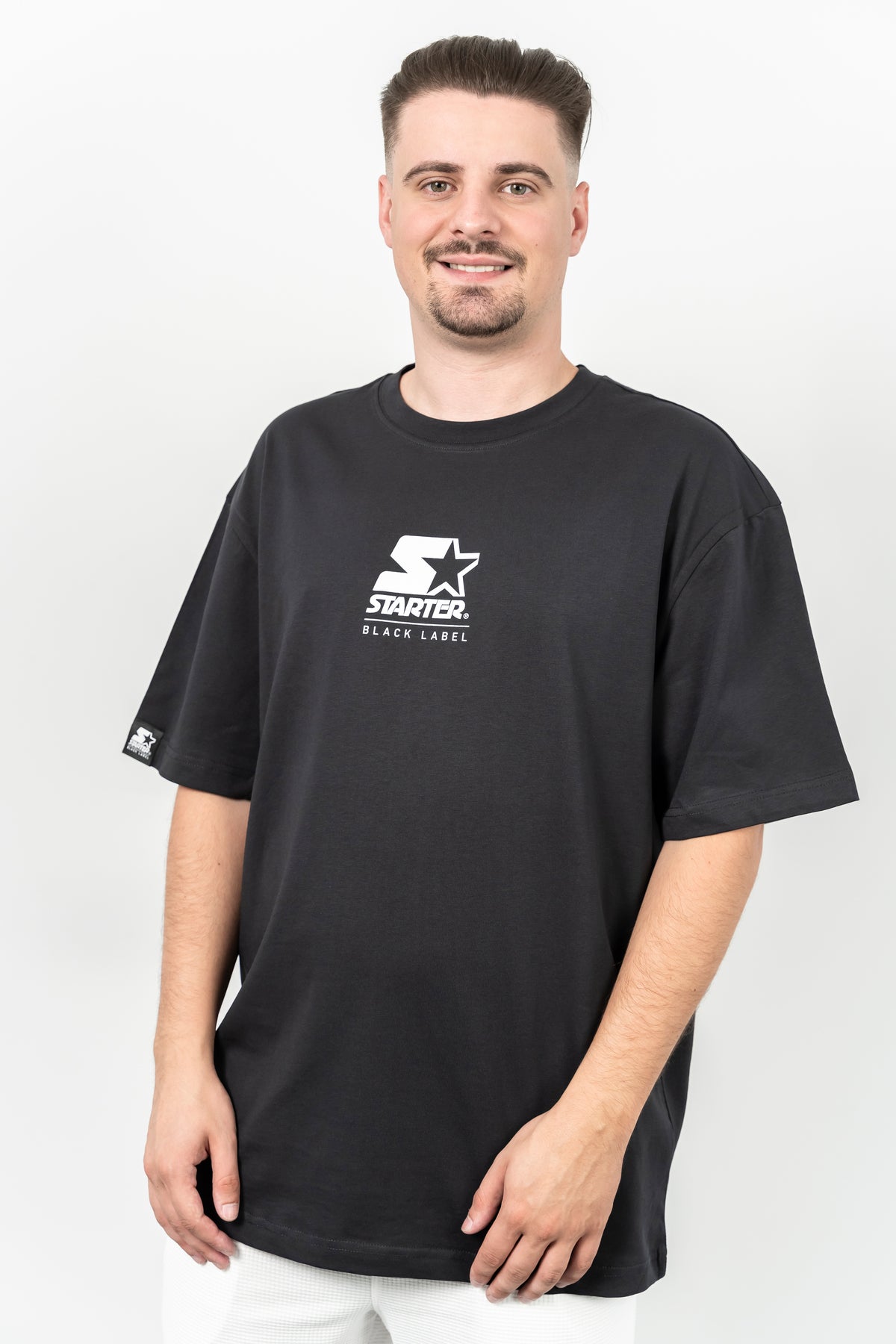 Starter, Tricou cu decolteu la baza gatului, imprimeu cu logo, HAMPTONS, Gri