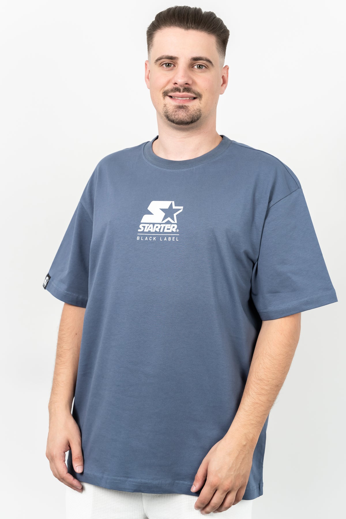 Starter, Tricou cu decolteu la baza gatului, imprimeu cu logo, HAMPTONS, Indigo