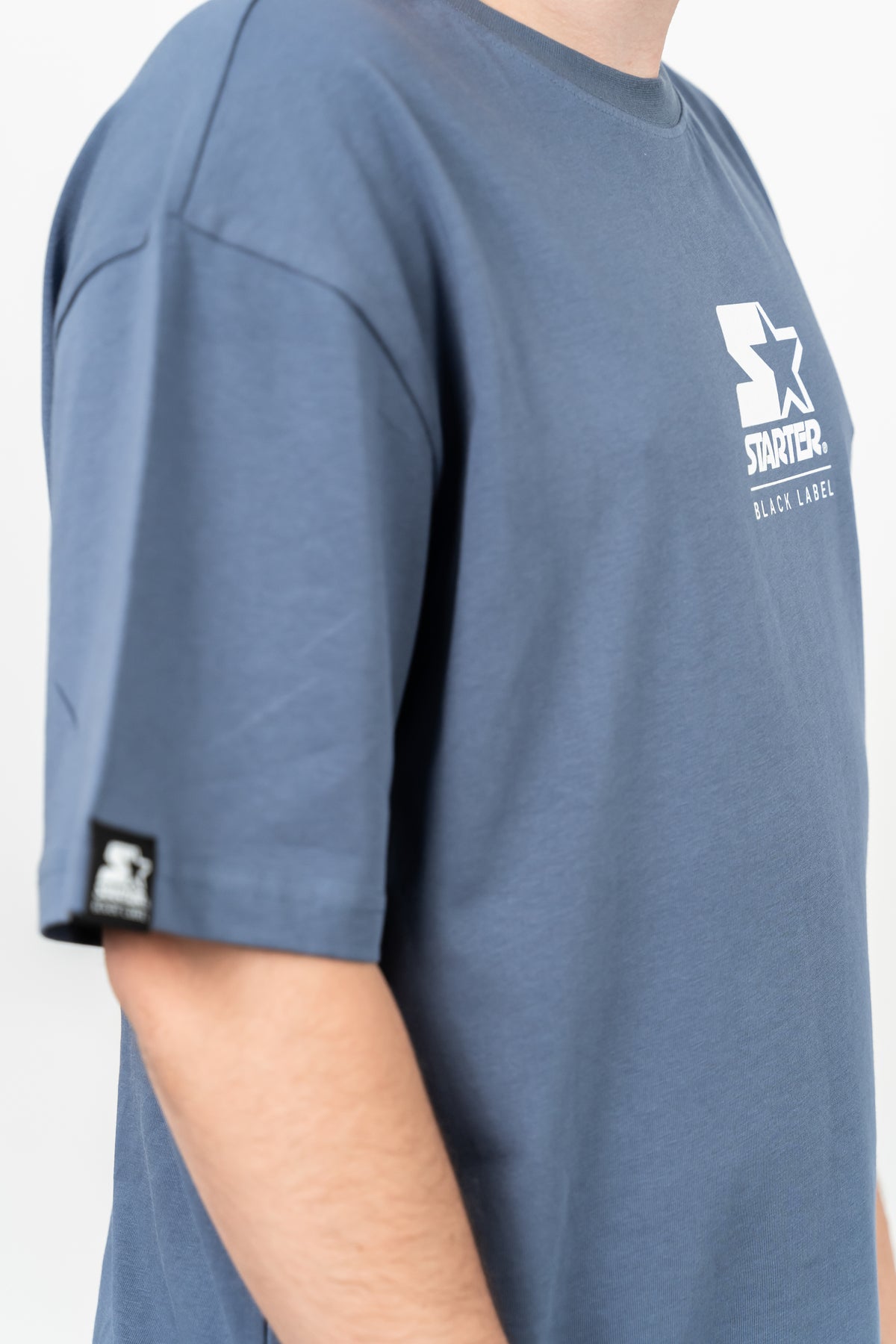Starter, Tricou cu decolteu la baza gatului, imprimeu cu logo, HAMPTONS, Indigo