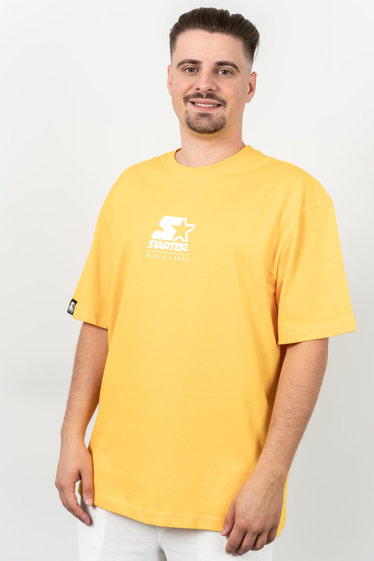 Starter, Tricou cu decolteu la baza gatului, imprimeu cu logo, HAMPTONS, Galben